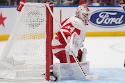 Detroit Red Wings goaltender Alex Lyon has stopped 56-of-58 shots in back-to-back road wins. (AP Photo/Frank Franklin II)