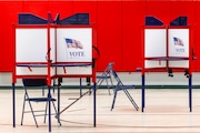 A view of voting booths at the Bay County Community Center, 800 John F. Kennedy Drive in Bay City, Mich., during the primary election on Tuesday, Aug. 6, 2024.