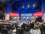 Kamala Harris and Liz Cheney held a moderated conversation at the Royal Oak Music Theater in Oakland County on Monday, Oct. 1.