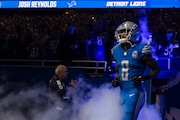 Detroit Lions wide receiver Josh Reynolds (8) takes the field before the Lions game against the Chicago Bears at Ford Field in Detroit on Sunday, Nov. 19, 2023. at Ford Field in Detroit on Sunday, Nov. 19, 2023. 