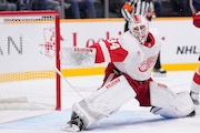 Detroit Red Wings goaltender Alex Lyon made 37 saves in a big win over the Nashville Predators Saturday. (AP Photo/George Walker IV)
