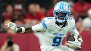 Detroit Lions wide receiver Jameson Williams runs after a reception during an NFL game against the Arizona Cardinals on Sept. 22, 2024, at State Farm Stadium in Glendale, Ariz.